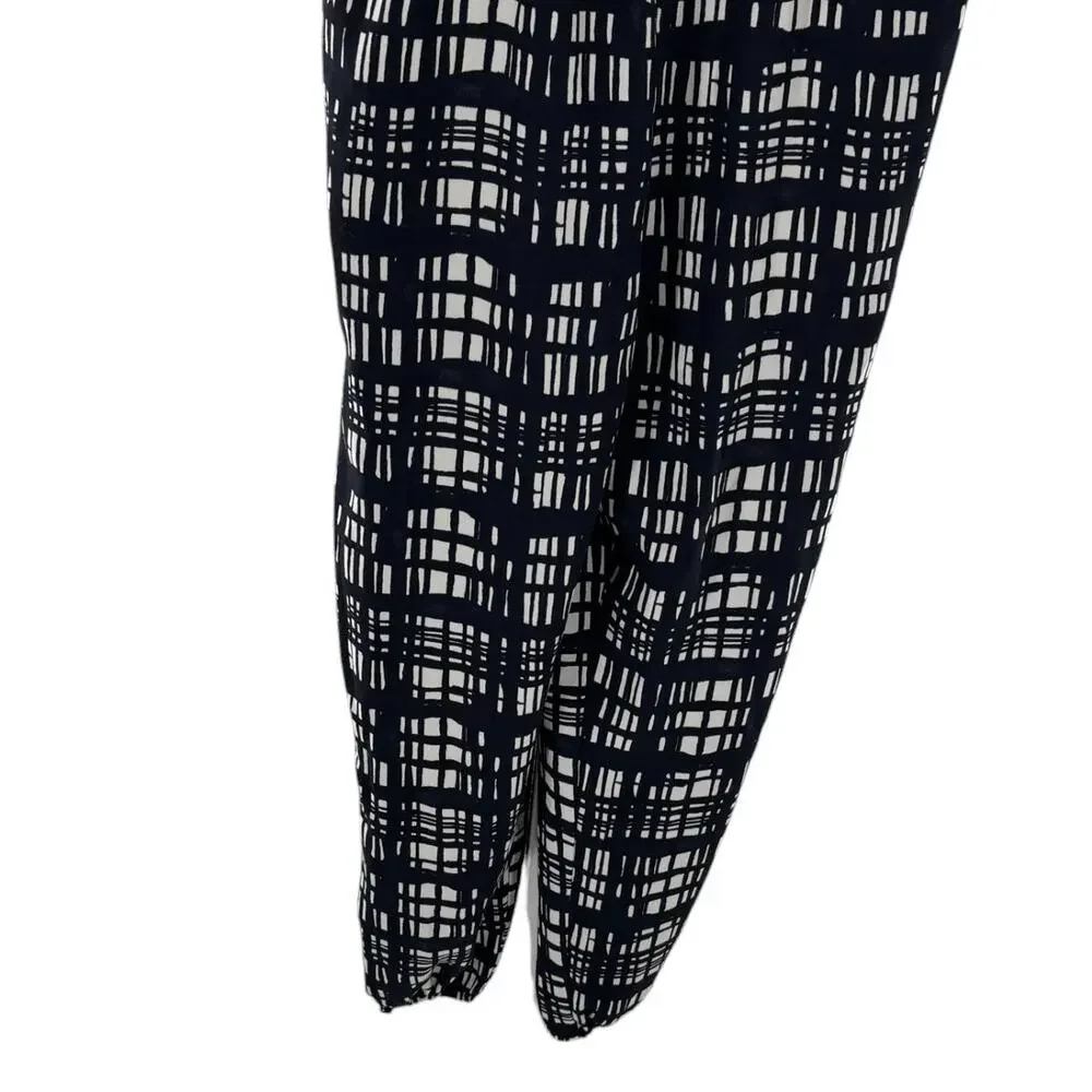 Madewell Navy Blue Brushstroke Plaid Sleeveless Ankle Tie Jumpsuit - Picture 4 of 11